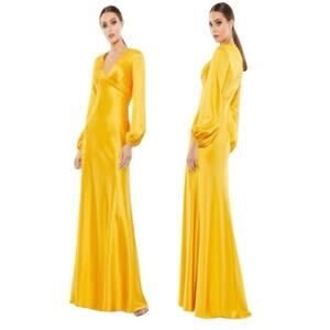 Mac Duggal NEW Size 4 Marigold Long Sleeve Empire Waist Charmeuse Gown 55693